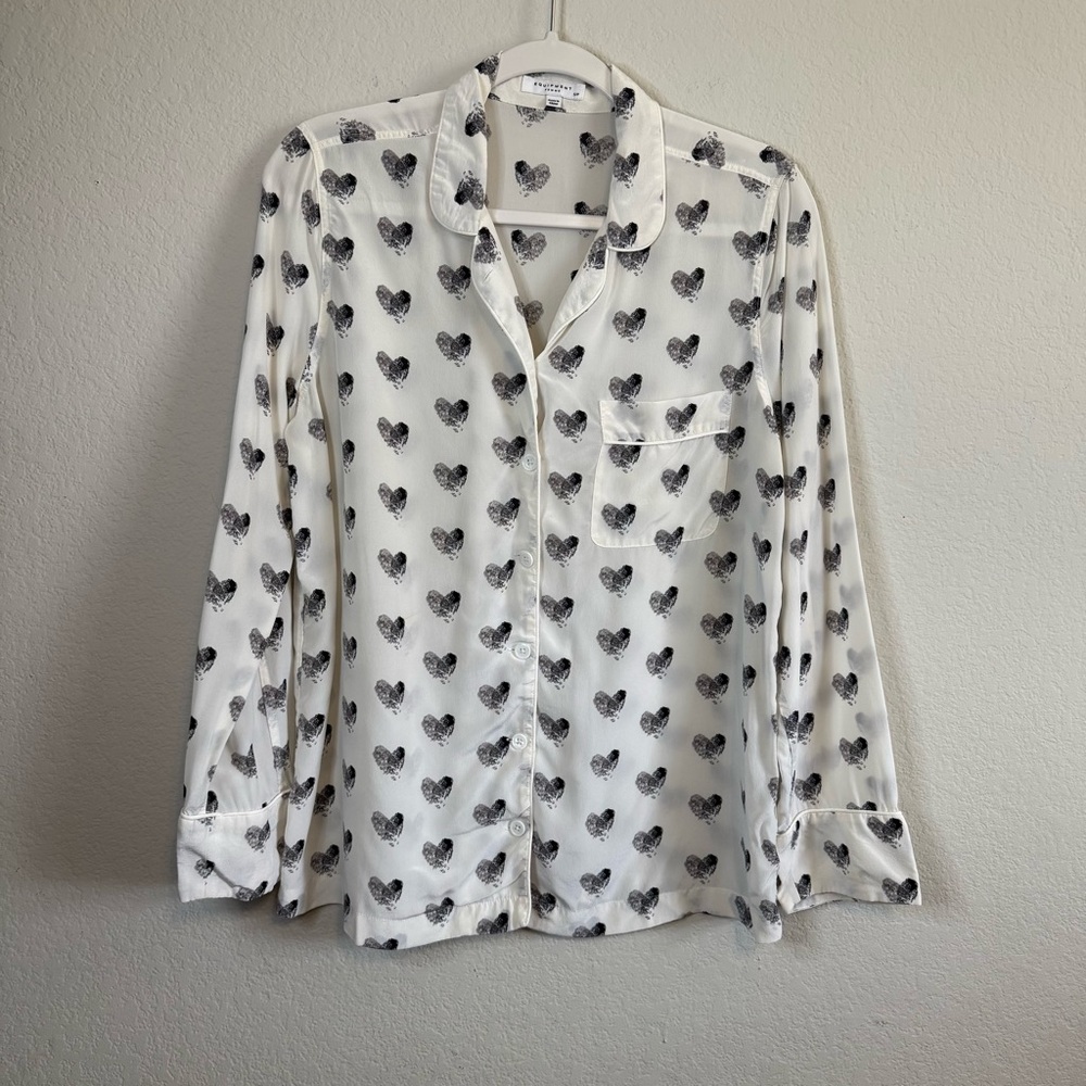 Equipment White Silk Heart-Print Pajama Shirt & Short Set